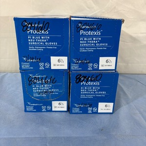 4 Boxes (50 pairs each case) NEW Cardinal Health 2D73EB65 Protexis Powder-Free Emollient Coating Polyisoprene PI Blue with Neu-Thera Surgical Gloves - Size 6 12 - Expiration 224