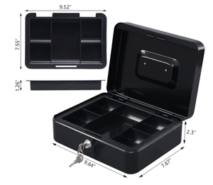 Lot of 5 NEW KYODOLED 7 x 3.54 Metal Cash Box with Money Tray and LockKey - Large Black