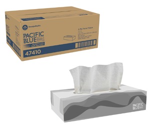 1 Case (30 boxes) NEW GP Pro Georgia-Pacific 47410 8 x 8.3 Pacific Blue Basic 2-Ply Facial Tissue - Previously Named Envision - White (box dented)