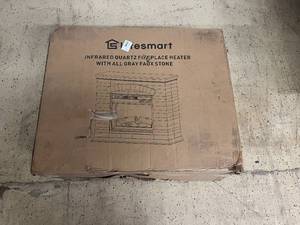 lot 50 image: LifeSmart Large Square Infrared Faux Stone Fireplace with Remote