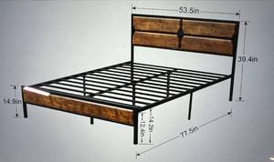 lot 114 image: VECELO Bed Frame Full Size with Wooden Headboard & Footboard