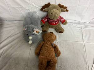lot 179 image: Rhino, Moose, and Teddy Bear Suffed Animals