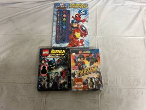 lot 231 image: Avengers Coloring Book, Lego Batman Movie, and Lego Justice League Movie