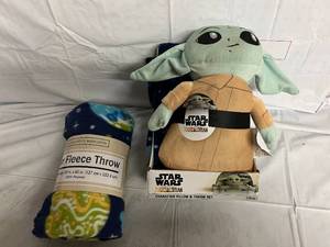 lot 240 image: Baby Yoda Toy with Blanket and Throw Blanket
