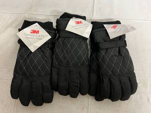 lot 257 image: 3 Pairs of 3M Thinsulate Gloves - Womens ML - Black