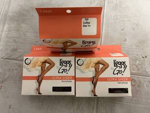 lot 331 image: 3 Pairs of Tall, Coffee, Sheer Toe Leggs to Go Pantyhose