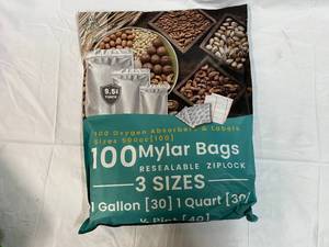 lot 401 image: 100 Mylar Bags(3 sizes), Oxygen Absorbers & Labels