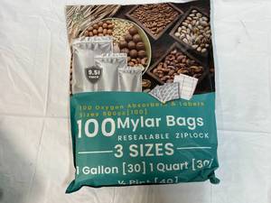 lot 402 image: 101 Mylar Bags(3 sizes), Oxygen Absorbers & Labels
