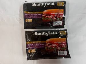 lot 65 image: A. 2x 1lb Packages Smithfield Thinly Sliced Black Forest Ham Best Date 12024