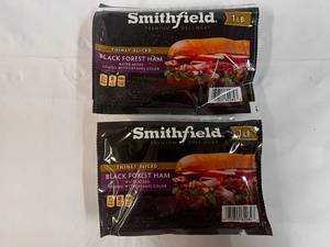 lot 66 image: A. 2x 1lb Packages Smithfield Thinly Sliced Black Forest Ham Best Date 12024