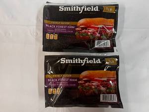 lot 67 image: A. 2x 1lb Packages Smithfield Thinly Sliced Black Forest Ham Best Date 12024