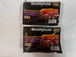 lot 68 image: A. 2x 1lb Packages Smithfield Thinly Sliced Black Forest Ham Best Date 12024