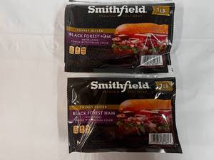 lot 69 image: A. 2x 1lb Packages Smithfield Thinly Sliced Black Forest Ham Best Date 12024