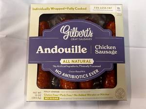 lot 100 image: L. 10x 10oz Packages Gilberts Andouille Chicken Sausages