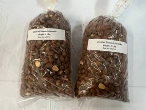 lot 221 image: 2x 2lb Bags Whole Raw Almonds Best by 04302024