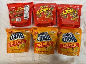 lot 298 image: 6x 6 oz Bags 3 Fruity Pebble Crisps & 3 Honey Comb Bites