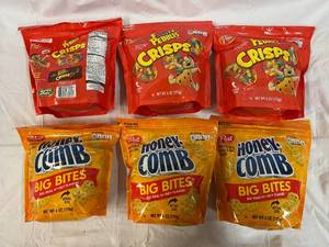 lot 299 image: 6x 6 oz Bags 3 Fruity Pebble Crisps & 3 Honey Comb Bites