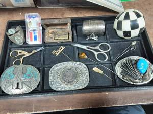 lot 15 image: Lot Of Unique & Interesting Collectibles-Belt Buckles, Hat & Stick Pins, More