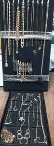 lot 79 image: Lot Of Assorted Bracelets, Necklaces, Chains (Includes Hanging Display-Not The Tray)