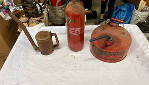 lot 169 image: Gas Can, Oil Can & Fire Extingisher