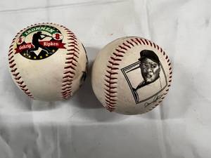 lot 111 image: Cal Ripkin & Lou Gerhrig Ironmen Baseball & Willie Mays Commemorative Baseball