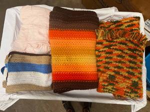 lot 132 image: 2-Pink Curtains, 3 Crocheted  Throws