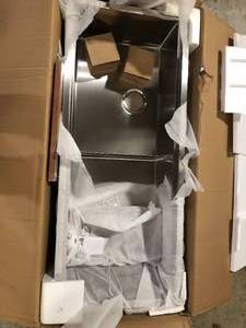 lot 50 image: Rivage Stainless Steel 45 in. Double Bowl Undermount Workstation Kitchen Sink by Swiss Madison Customer Returns See Pictures
