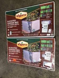 lot 15 image: Lot of 2 Vigoro 4 ft. x 4 ft. Antique Iron Raised Garden Bed     Customer Returns See Pictures