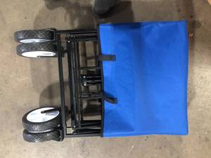 lot 23 image: VEVOR 3.2 cu. ft. Wagon Cart 176 lbs. Load Collapsible Folding Cart Steel Utility Garden Cart with Wheels for Camping, Blue Customer Returns See Pictures