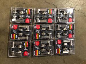 lot 34 image: Lot of Kwikset Hollis Round Rose Satin Nickel Lever with Single Cylinder Deadbolt Combo Pack Featuring SmartKey Security   Customer Returns See Pictures