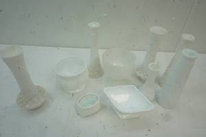 lot 42 image: Variety of White Glass Vases & Bowls
