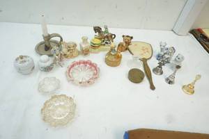 lot 45 image: Variety Of Ceramic Figures, Ash Trays, Bells , Rabbits, Vintage Mirror