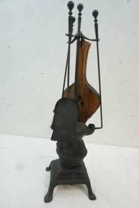 lot 57 image: Cast Iron Fireplace tool set with Pot Belly Stove
