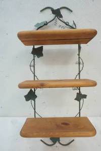 lot 90 image: 3 Tier Wood and Metal Shelf