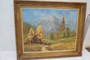 lot 129 image: Oil Painting Mountain Scene