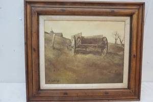 lot 138 image: Vintage Wood Frame Picture of a Wagon