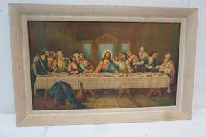 lot 142 image: Light Colored Wood Framed Picture of The Last Supper