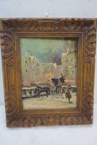 lot 143 image: Vintage Oil on Canvas Painting of Buggie and Horse