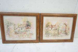 lot 150 image: 2 small framed Pictures of Cottage Scene