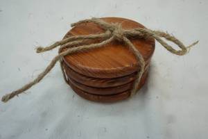 lot 200 image: Set of 4 Dark Finish Colored Wooden Coasters
