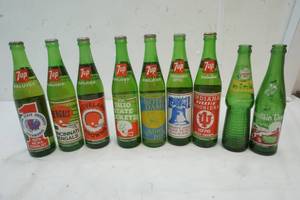 lot 237 image: Vintage 7up Pint Bottles & MD Bottle & Canadian Dry Bottle