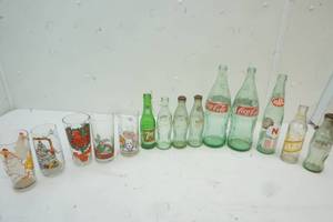 lot 257 image: Variety of Vintage Pop Bottles & Vintage Drinking Glasses