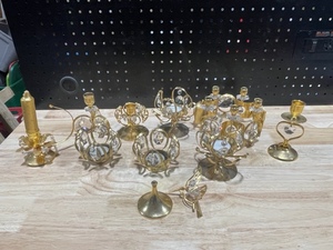 Large Collection of Weinfurtner GMBH Gold Crystal Candle Holders