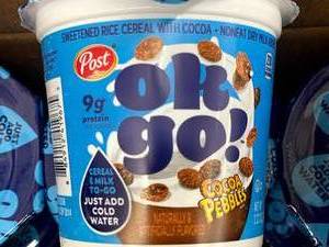 lot 65 image: Post Ok Go Cocoa Pebbles 12 X 2oz cups Best By 11082023