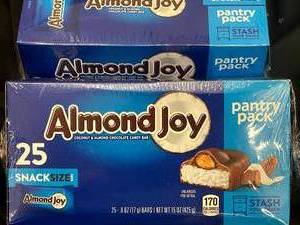 lot 270 image: Almond Joy snack size 4 boxes of 25 Best By 012024
