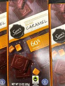 lot 860 image: Caramel  Sea Salt 60 pecent Cacao 4 Large Bars Best By 102023