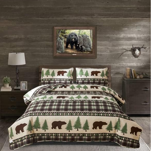 lot 424 image: Quilt Set Rustic Lodge Plaid Quilt with 2 Pillow Shams - FullQueen Size