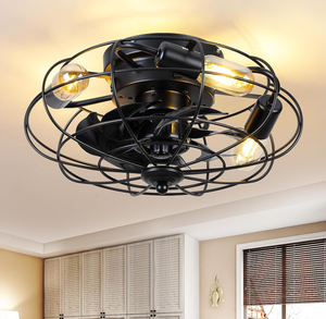 lot 137 image: Small Ceiling Fan - 15 Caged Flush Mount Ceiling Fans with Lights Remote Control