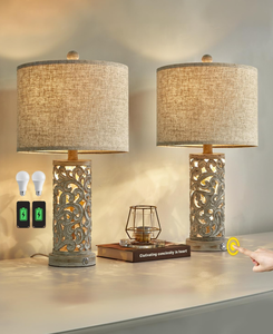 lot 162 image: LOT OF 2 OYEARS 3-Way Dimmable 22 USB AC Touch Control Table Lamp