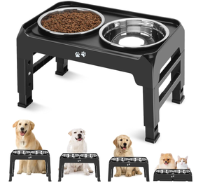 lot 174 image: Elevated Dog Bowls, 4 Height Adjustable Raised Dog Bowl Stand